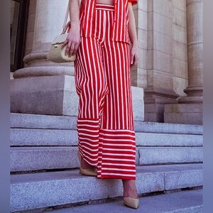 Zara Red & White Striped Palazzo Pants Size S